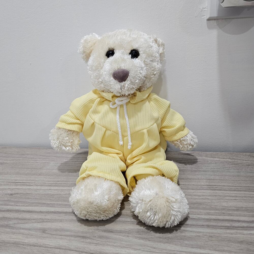 Tony Toys Cream Bear Yellow Waffle Knit Thermals Pajamas Pjs Plush Baby Vintage